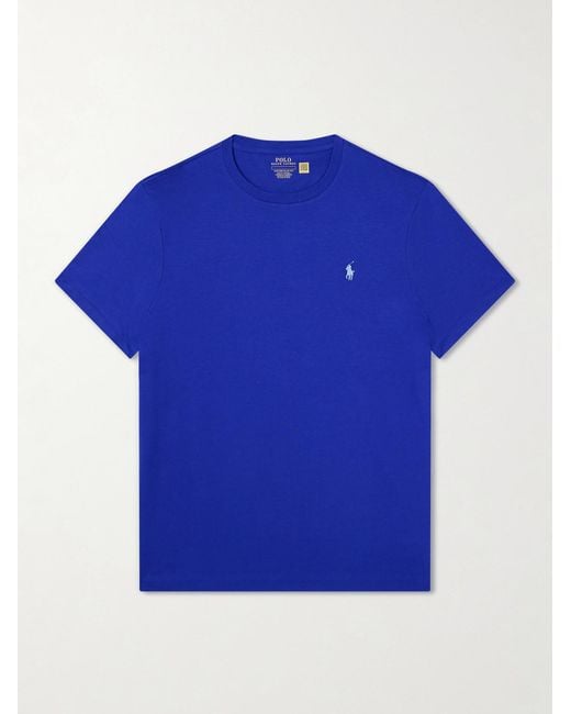 Polo Ralph Lauren Blue Logo-Embroidered Cotton-Jersey T-Shirt for men