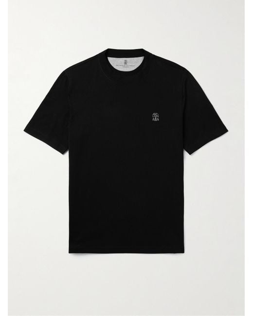 Brunello Cucinelli Black Logo-print Cotton-jersey T-shirt for men