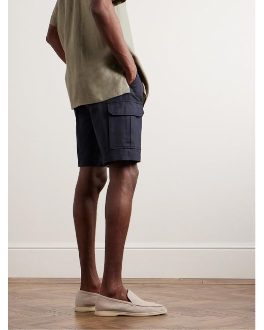 Loro Piana Blue Straight-Leg Cotton And Linen-Blend Cargo Shorts for men