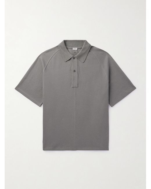 Loewe Gray Logo-embroidered Cotton-piqué Polo Shirt for men