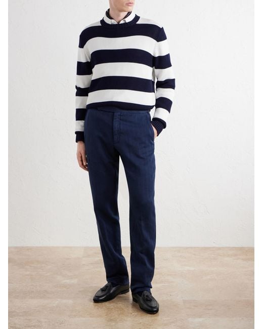 Ralph Lauren Blue Gregory Straight-leg Herringbone Cotton And Linen-blend Trousers for men