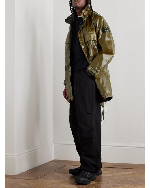 Stone Island Green Garment-Dyed Mussola Gommata Coated Cotton-Shell Parka for men