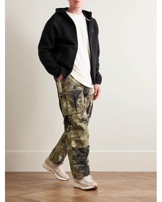 Nike Kapuzenjacke aus "Tech Fleece"-Material aus einer Baumwollmischung mit Reißverschluss und Logoprint in Black für Herren