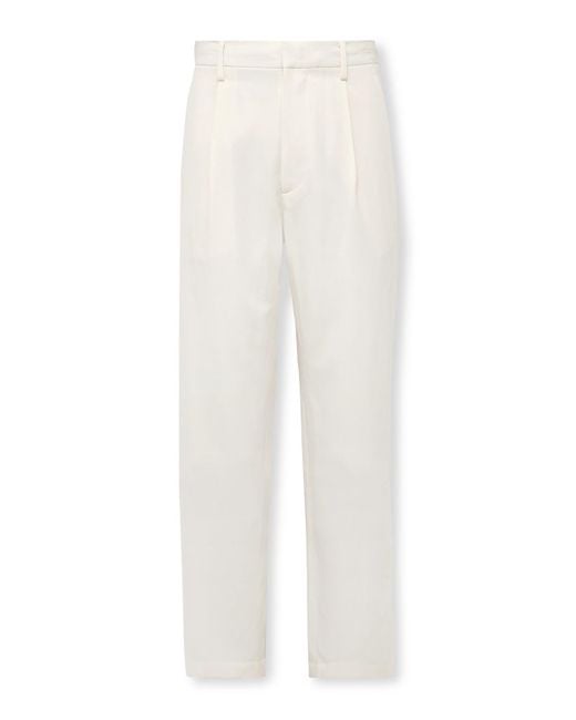 Auralee White Straight-Leg Pleated Cotton And Wool-Blend Gabardine Trousers for men
