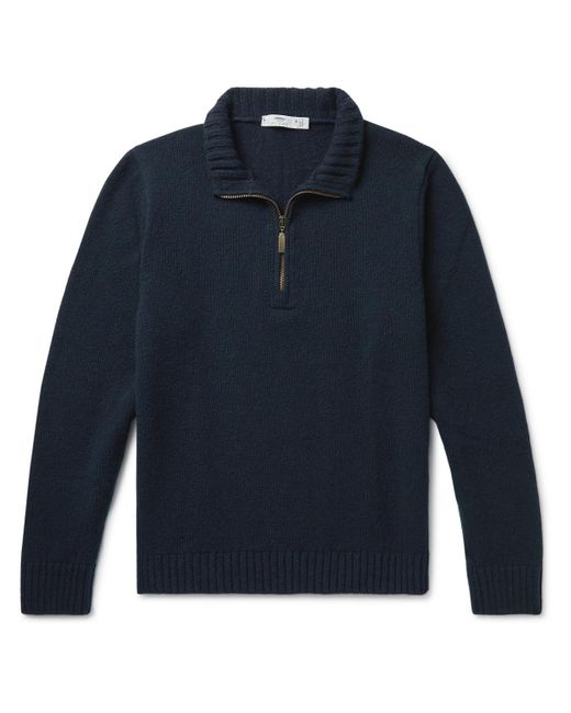 Inis Meáin Blue Donegal Merino Wool And Cashmere-blend Half-zip Sweater for men