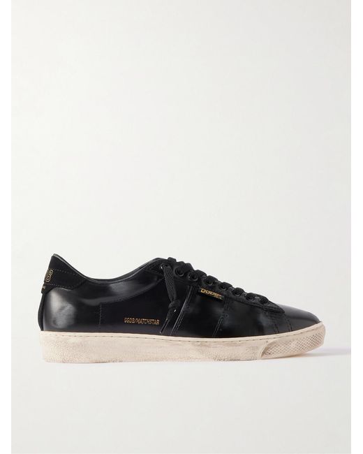 Golden Goose Deluxe Brand Black Matchstar Suede-Trimmed Distressed Glossed-Leather Sneakers for men