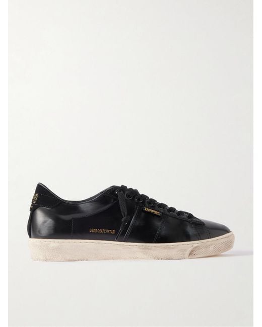 Golden Goose Deluxe Brand Black Matchstar Suede-Trimmed Distressed Glossed-Leather Sneakers for men