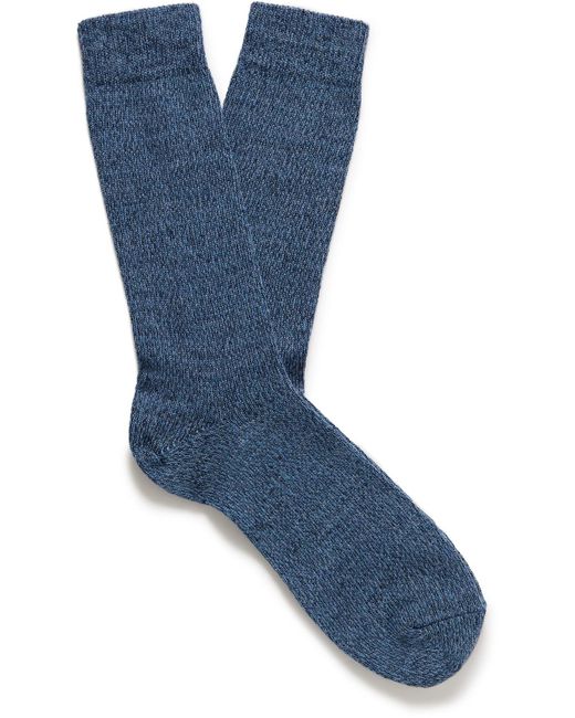 Sunspel Blue Merino Wool-blend Socks for men