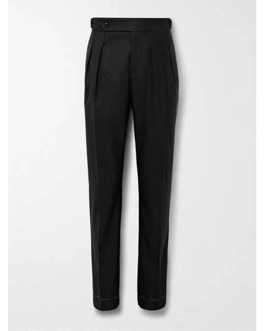 Brunello Cucinelli Black Slim-fit Pleated Virgin Wool And Silk-blend Tuxedo Trousers for men