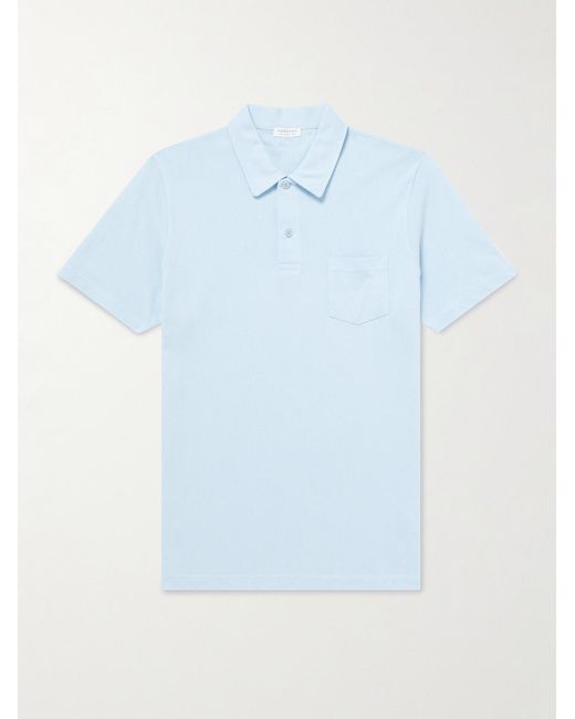 Sunspel Blue Riviera Slim-Fit Cotton-Mesh Polo Shirt for men