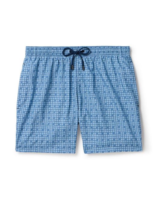 Canali Blue Straight-leg Mid-length Houndstooth Swim Shorts for men