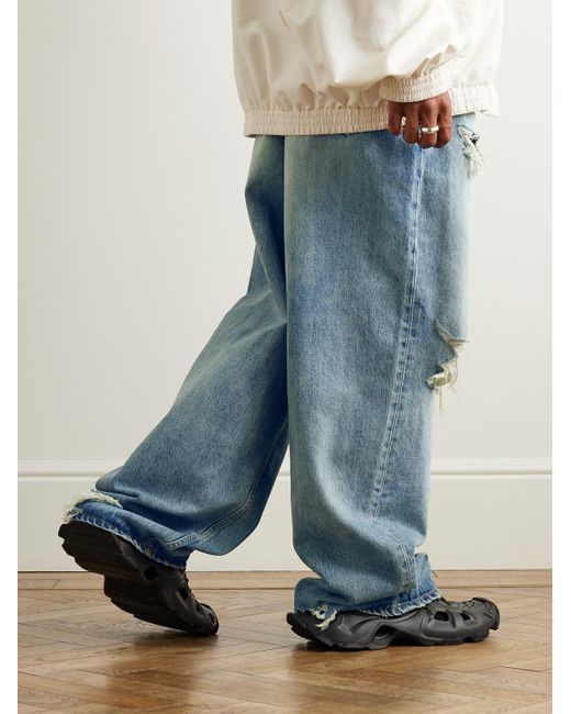 Balenciaga Blue Wide-leg Distressed Jeans for men