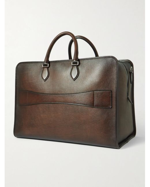 Berluti Brown Overnight Scritto Venezia Softy Leather Weekend Bag for men