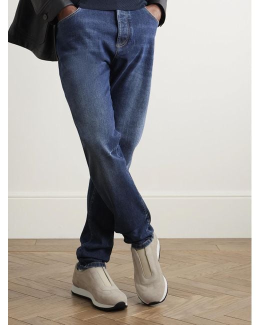 John Lobb White Lift Suede Slip-On Sneakers for men