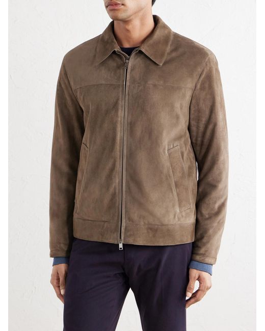 Brioni Brown Suede Blouson Jacket for men