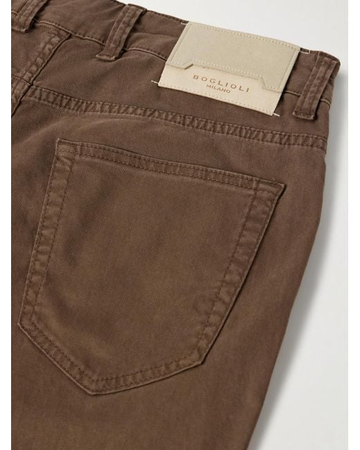 Boglioli Brown Slim-fit Straight-leg Cotton-blend Twill Trousers for men