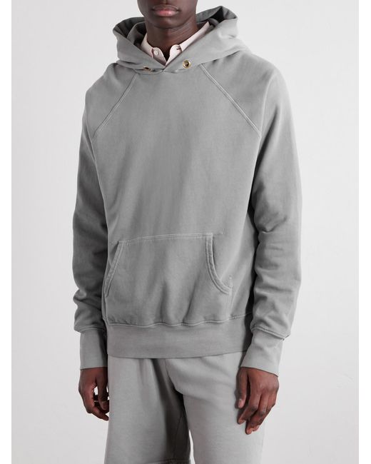Les Tien Gray French Terry-Cotton Raglan Hoodie for men