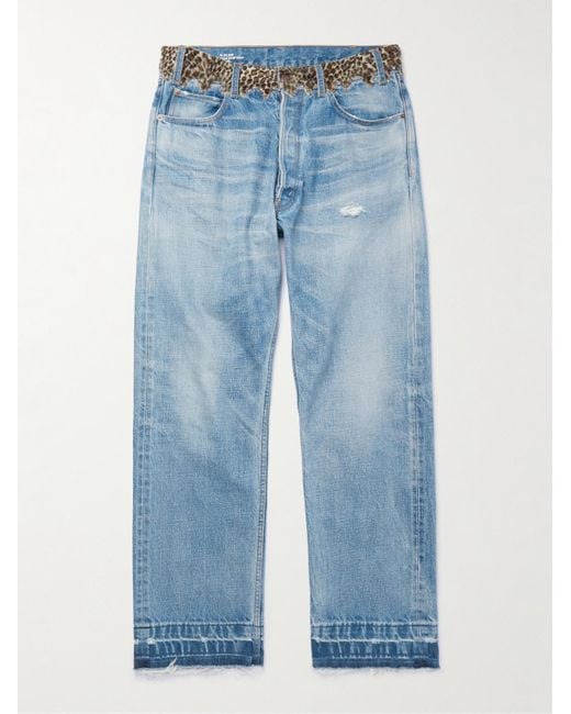 CELINE HOMME Blue Wesley Straight-leg Faux Fur-trimmed Distressed Jeans for men