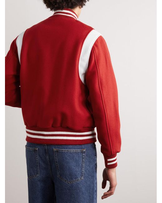 Golden Bear Red The Hayes Leather-Trimmed Wool-Blend Varsity Jacket for men