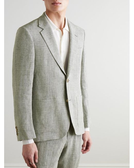 Mr P. Gray Prince Of Wales Checked Linen Suit Jacket for men