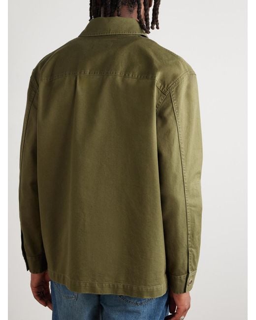 Saint Laurent Green Logo-embroidered Cotton And Linen-blend Gabardine Overshirt for men