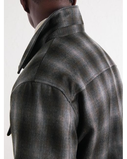 Mr P. Black Checked Virgin Wool Zip-up Jacket for men