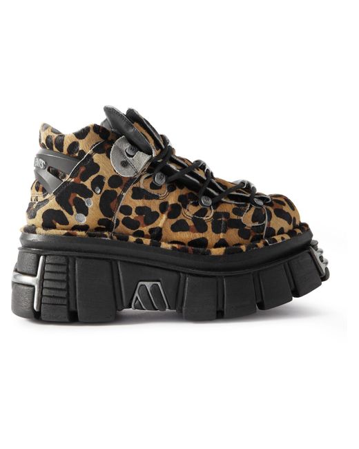 Vetements Black New Rock Embellished Leopard-print Pony Hair Platform Sneakers for men