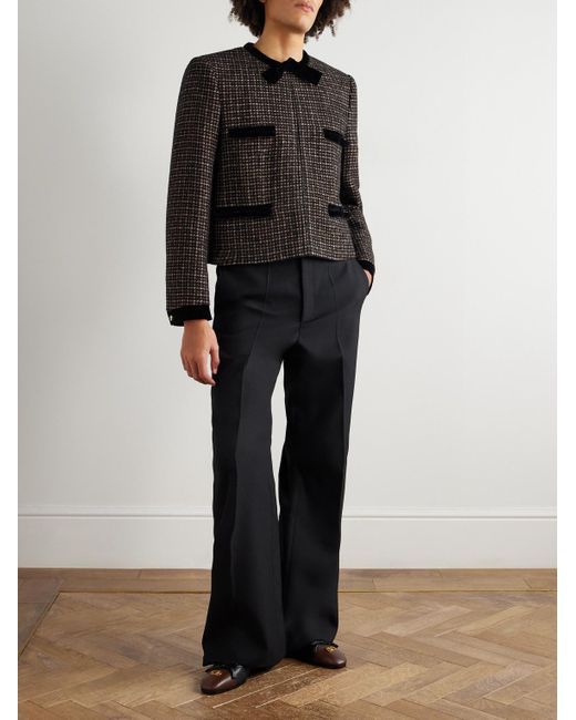 Valentino Garavani Black Cotton Velvet-Trimmed Houndstooth Wool-Blend Jacket for men