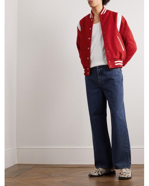 Golden Bear Red The Hayes Leather-Trimmed Wool-Blend Varsity Jacket for men
