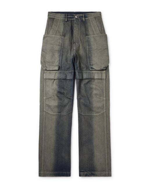 Rick Owens Gray Stefan Wide-Leg Distressed Denim Cargo Trousers for men