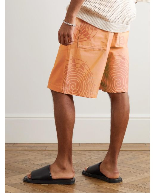 Jacquemus Orange Logo-Print Straight-Leg Cotton-Canvas Shorts for men
