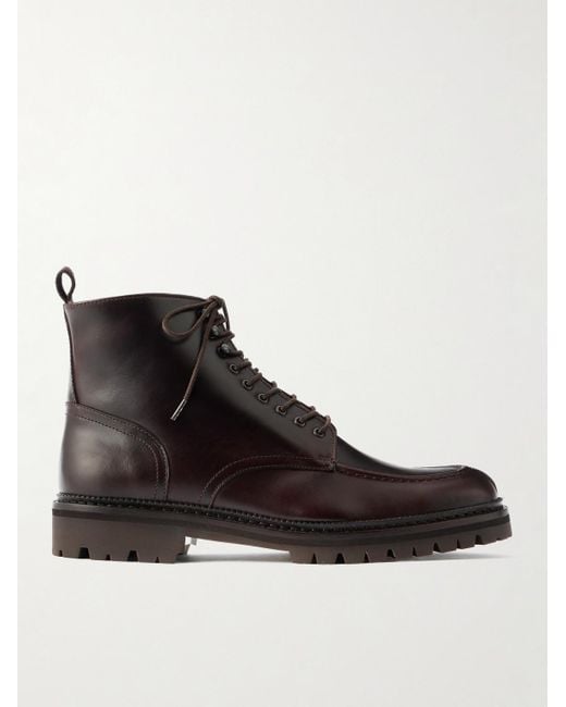 Mr P. Black Commander Shearling-Lined Leather Lace-Up Boots for men