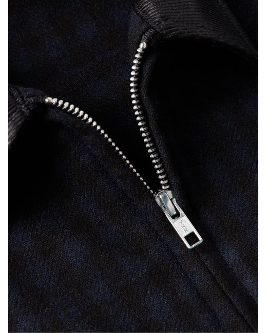 Randy's Garments Blue Cotton-Corduroy Trimmed Checked Melton Wool Bomber Jacket for men