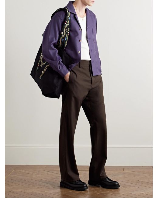 Bode Purple Camp-Collar Wool Overshirt for men