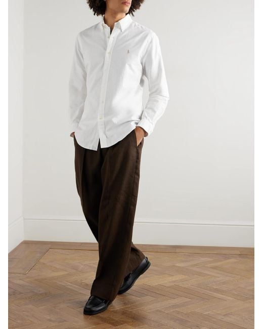 Polo Ralph Lauren Schmal geschnittenes Hemd aus Baumwoll-Oxford mit Button-Down-Kragen und Logostickerei in White für Herren