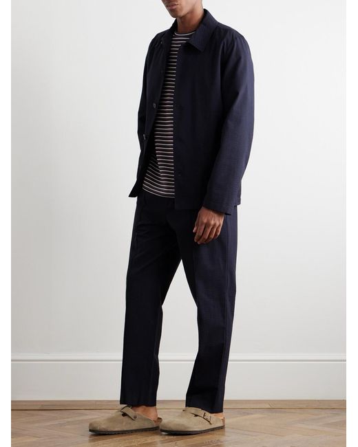 A.P.C. Blue Joaquin Straight-Leg Cotton-Seersucker Trousers for men