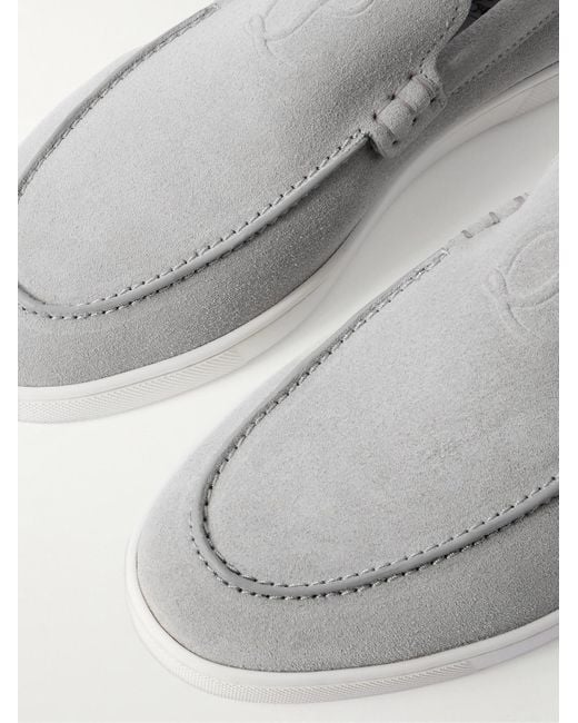 Christian Louboutin White Moonboat Suede Loafers for men