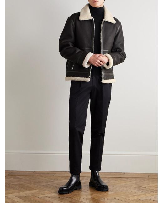 Mr P. Black Shearling Bomber Jacket for men