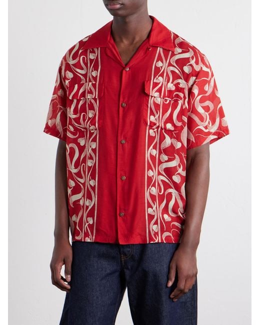 Kapital Red Camp-Collar Printed Woven Shirt for men