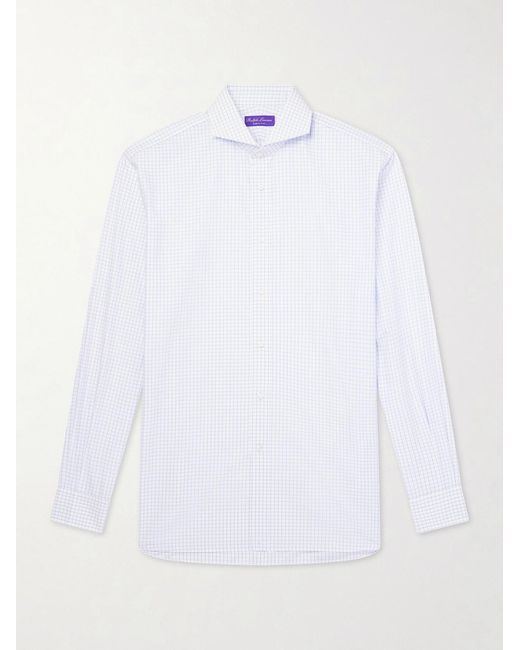 Ralph Lauren White Cutaway-Collar Checked Cotton-Poplin Shirt for men