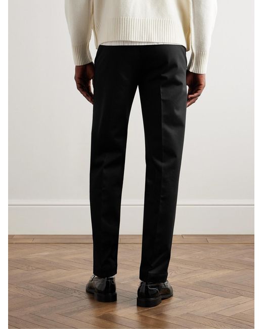 AMI Black Straight-Leg Cotton-Sateen Chinos for men