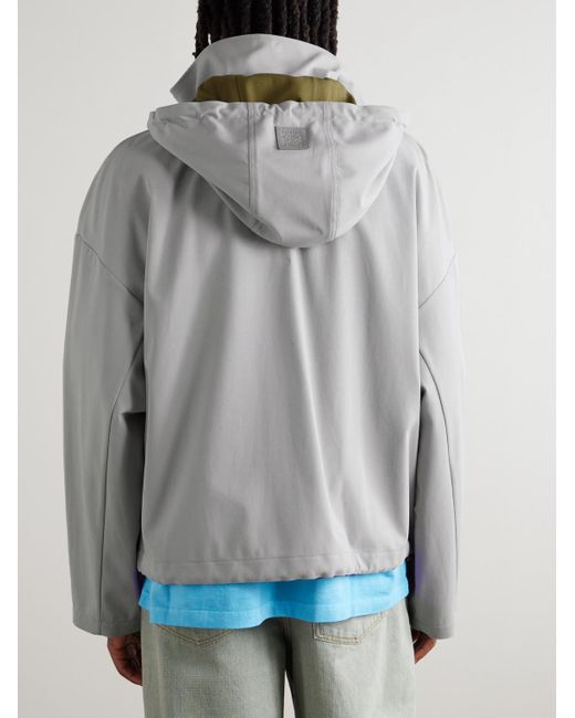 Loewe Gray Logo-Debossed Leather-Trimmed Cotton-Twill Hooded Jacket for men
