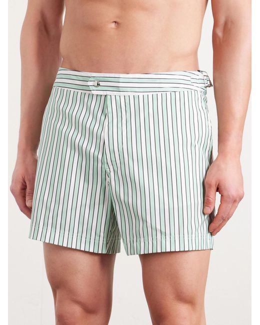 Tom Ford Green Straight-Leg Short-Length Striped Swim Shorts for men