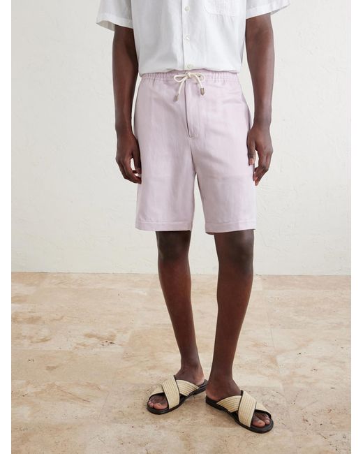 Canali Pink Straight-Leg Linen And Silk-Blend Bermuda Shorts for men