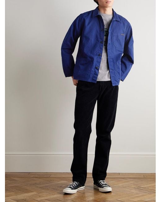 Nudie Jeans Blue Buddy Herringbone Organic Cotton-Twill Chore Jacket for men