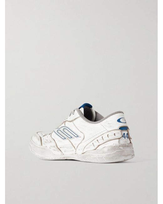 Balenciaga White Hamptons Logo-Appliquéd Distressed Leather Sneakers for men