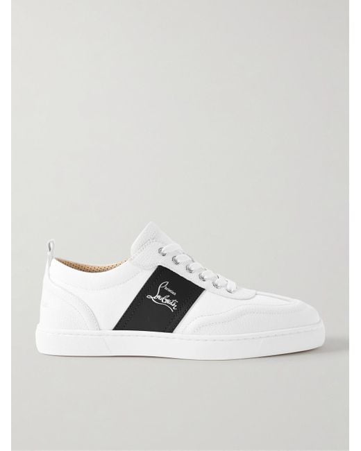 Christian Louboutin Retro Sneakers aus Canvas mit Besatz aus vollnarbigem Leder in White für Herren