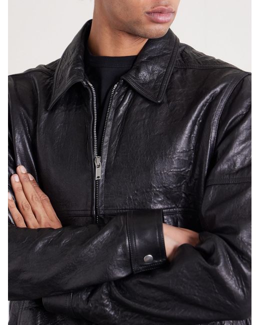 Rick Owens Black Brad Textured Leather Jacket for men