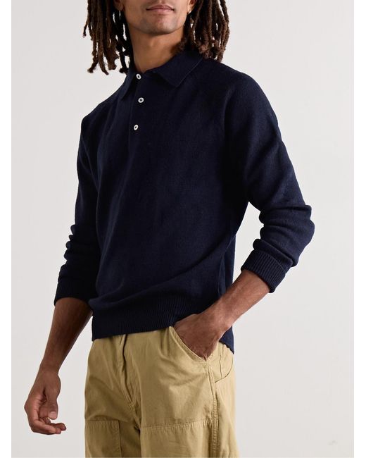 Drake's Blue Merino Wool Polo Shirt for men