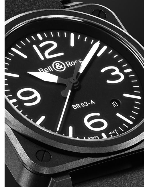 Bell & Ross Black Br 03 Automatic 41mm Ceramic And Rubber Watch for men